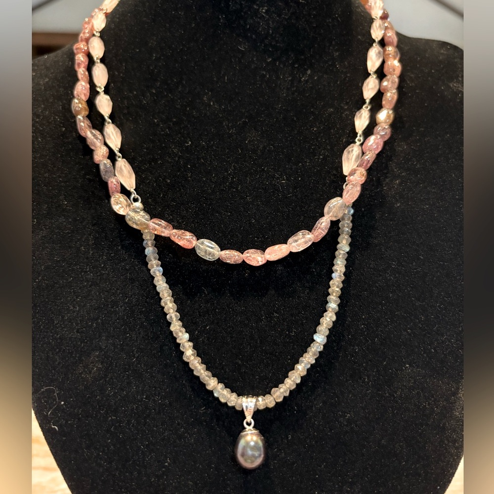 Layered Bead Chain and Genuine Pearl Necklace